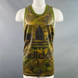 JEREMY SCOTT Size M Olive Brown Camouflage Polyester Sequined Jersey Tank Top